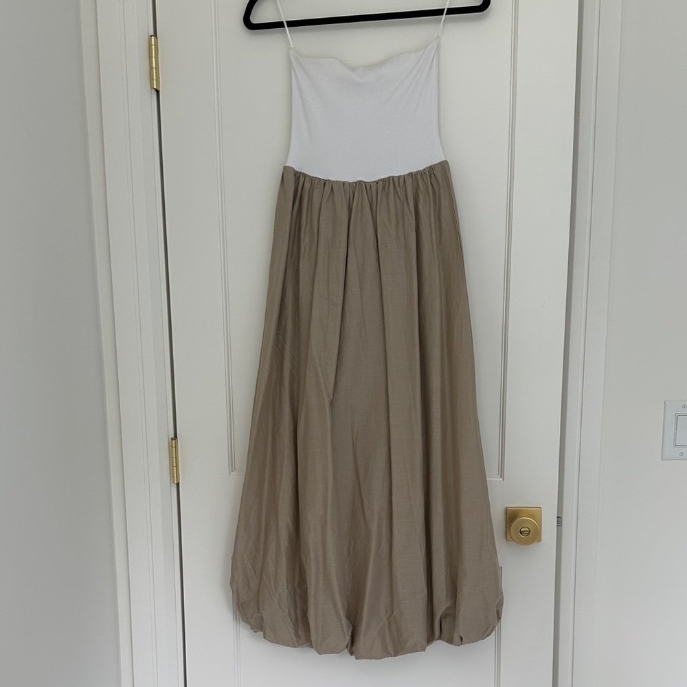 Zara White and Tan Strapless Dress